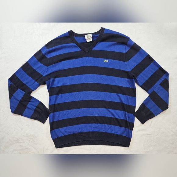 Lacoste V-neck cotton knit sweater, size 6, men's XL cotton navy blue type Vintage Second Hand